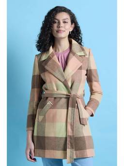 Allen Solly - Women Peach Check Casual Jacket with Belt