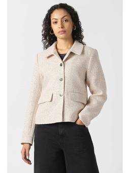 Van Heusen - Women Beige Textured Casual Jacket