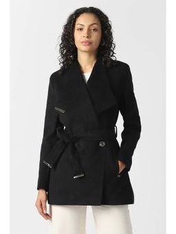 Van Heusen - Women Black Solid Casual Jacket with Belt