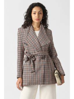 Van Heusen - Women Beige Print Casual Jacket with Belt