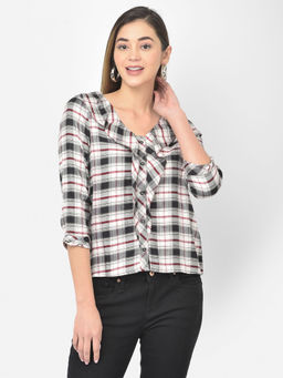 Latin Quarters - Black Check Half Sleeve Shirt Blouse With Ruffles