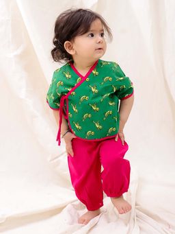BownBee - Boys Green Cotton Jhabla with Harem (Set of 2)