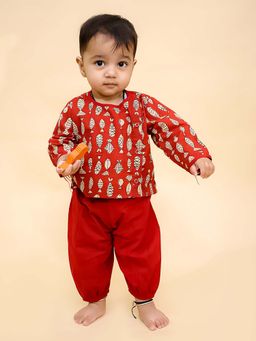 BownBee - Boys Maroon Cotton Jhabla with Harem (Set of 2)