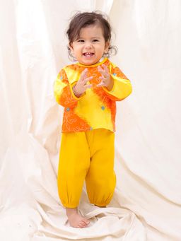 BownBee - Boys Orange Cotton Jhabla with Harem (Set of 2)