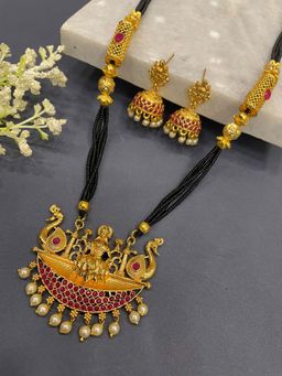 Digital Dress Room - Red Long Laxmi Mangalsutra with Earrings Set