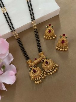 Digital Dress Room - Multi Stone Long Mangalsutra with Earrings Set