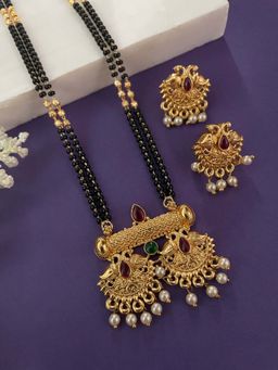 Digital Dress Room - Multi-Color Peacock Long Mangalsutra with Earrings Set