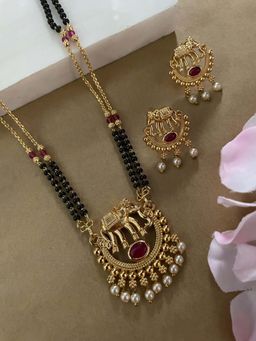 Digital Dress Room - Red Elephant Design Long Mangalsutra with Earrings Set