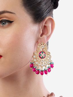 Zaveri Pearls - Multi-Color Meenakari Dazzling Stones Chandbali Earrings