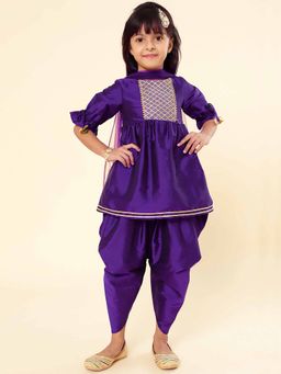 A.T.U.N. - Purple Gotta Patti Kurta with Dhoti and Dupatta (Set of 3)