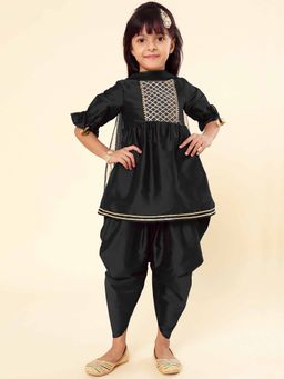A.T.U.N. - Black Gotta Patti Kurta with Dhoti and Dupatta (Set of 3)