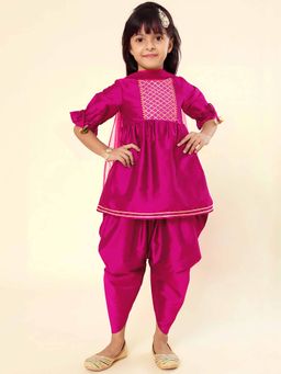 A.T.U.N. - Magenta Gotta Patti Kurta with Dhoti and Dupatta (Set of 3)