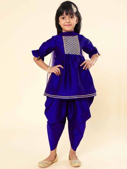 A.T.U.N. - Navy Blue Gotta Patti Kurta with Dhoti and Dupatta (Set of 3)