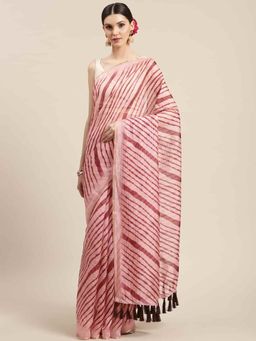 Silk Land - Stripes Printed Silk Saree with Unstiched Blouse Piece Pink with Unstitched