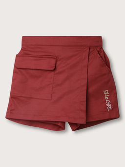 ELLE - Kids Girls Deep Maroon Solid Regular Fit Skort