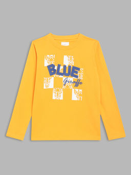 Blue Giraffe - Boys Yellow Printed Round Neck Full Sleeves T-Shirt