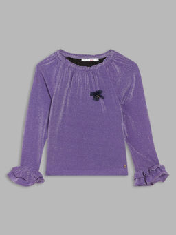 ELLE - Girls Purple Self Design Round Neck Full Sleeves Top