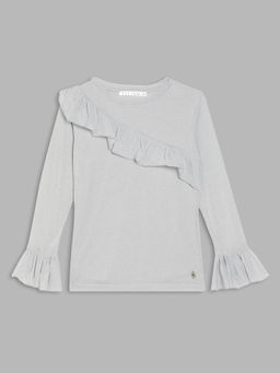 ELLE - Girls Grey Solid Round Neck Full Sleeves Top