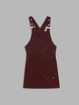 ELLE - Kids Girls Brown Solid Square Neck Dress