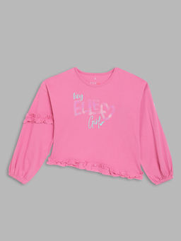 ELLE - Kids Girls Pink Printed Round Neck Top