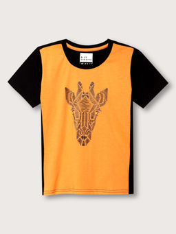 Blue Giraffe - Boys Orange Colorblock Round Neck T-Shirt
