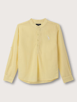 Blue Giraffe - Boys Yellow Solid Mandarin Collar Shirt
