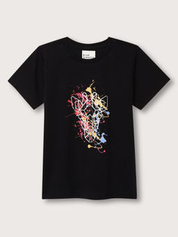 Blue Giraffe - Boys Black Printed Round Neck T-Shirt