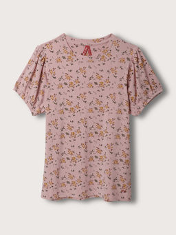 Blue Giraffe - Girls Pink Round Neck Printed Top
