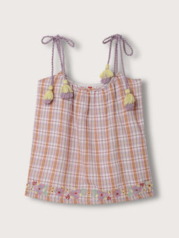 Blue Giraffe - Girls Multi Checked Shoulder Strap Top