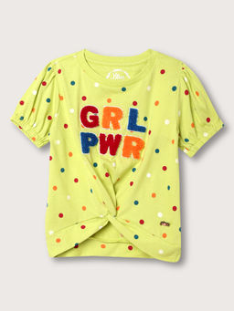 Blue Giraffe - Girls Lime Printed Round Neck T-Shirt