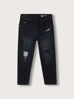 Blue Giraffe - Boys Mid Blue Solid Carrot Fit Jeans