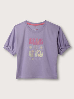 ELLE - Kids Girls Lilac Printed Round Neck T-Shirt