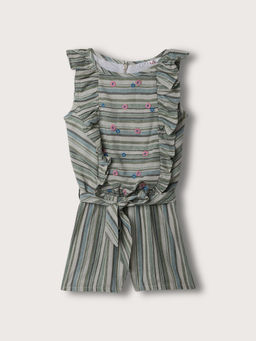 ELLE - Kids Girls Grey Striped Round Neck Playsuit