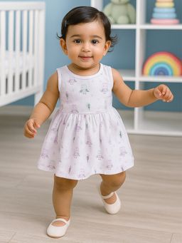 Nuego - Infants Girls Birds Print Pure Organic Cotton Muslin Button Frock