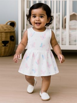 Nuego - Infants Girls Butterfly Print Pure Organic Cotton Muslin Button Frock