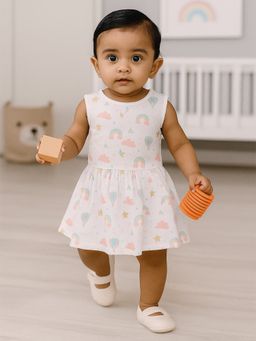 Nuego - Infants Girls Balloon Print Pure Organic Cotton Muslin Button Frock