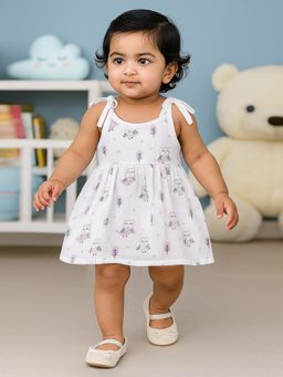 Nuego - Infants Girls Birds Print Pure Organic Cotton Muslin Knot Frock