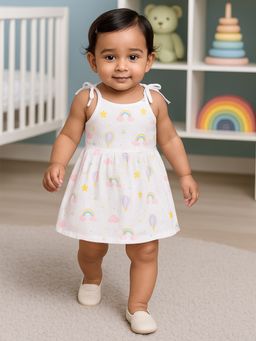 Nuego - Infants Girls Balloon Print Pure Organic Cotton Muslin Knot Frock