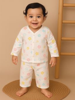Nuego - Infants Unisex Flower Print Pure Organic Cotton Jabla and Pyjama