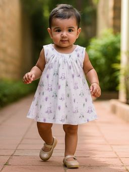 Nuego - Infants Girls Birds Print Pure Organic Cotton Muslin Zip Frock