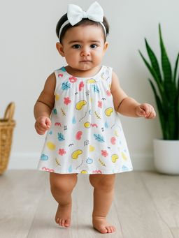 Nuego - Infants Girls Leafs Print Pure Organic Cotton Muslin Zip Frock