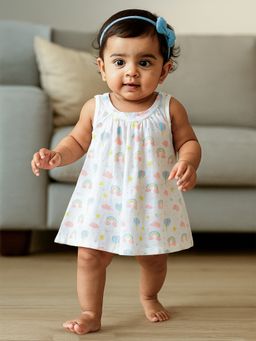 Nuego - Infants Girls Balloon Print Pure Organic Cotton Muslin Zip Frock