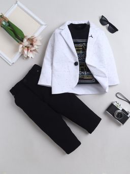 FOURFOLDS - Boys White Cotton Blend Textured Blazer and Trouser With T-shirt