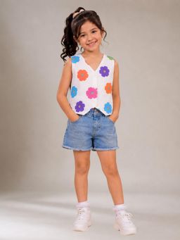 Lil Drama - Petal Play Girls Floral White Top