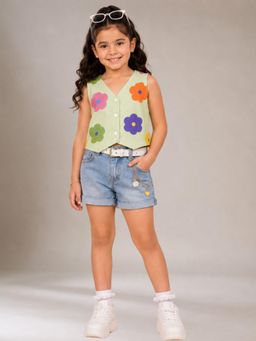 Lil Drama - Petal Play Girls Floral Green Top