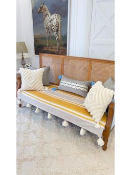 THROW PILLOW - Mustard Symmetric Pattern with Tassel Sofa Cover