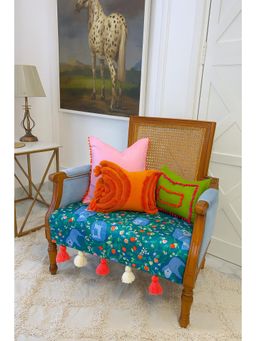 THROW PILLOW - Blue Bear & Leaves Print with Tassels Sofa Cover