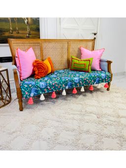 THROW PILLOW - Blue Bear & Leaves Print with Tassels Sofa Cover