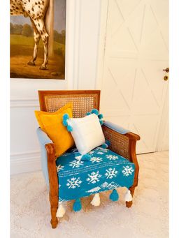 THROW PILLOW - Blue Snowflake Geometric Pattern with Tassels Sofa Cover