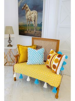 THROW PILLOW - Yellow Diamond Shape Print with Tassels Sofa Cover